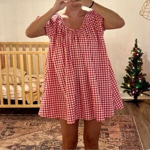 Everyday Drawcord Dress in Red Checker